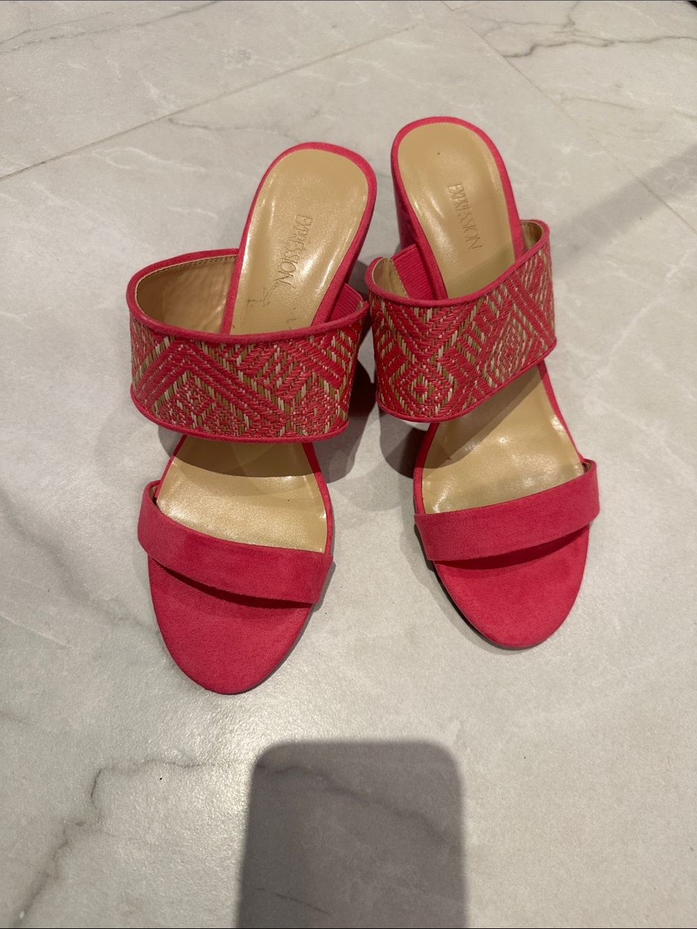 Anna Hot Pink Embroidered Two-Band Slide Mules